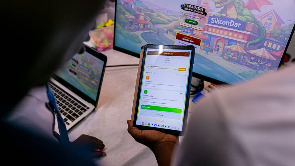A learner exploring Faunda on a tablet
